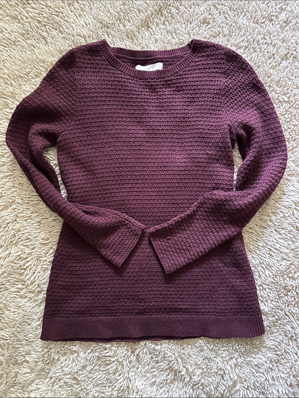 LOFT Women's Crewneck Textured Sweater in Deep Plum
